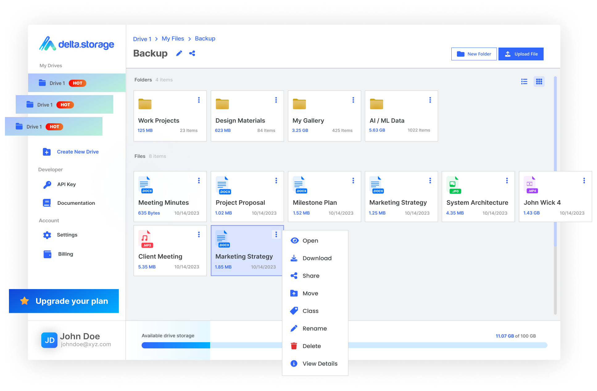 Delta Storage User Interface